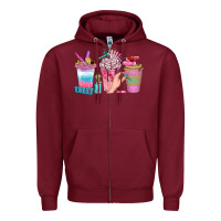 Burgundy Nail Coffee Cups With Rings Bbs Zipper Hoodie - BundleAndBundleShop