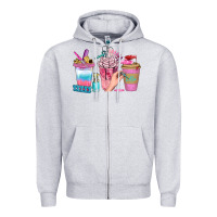 Heather Grey Nail Coffee Cups With Rings Bbs Zipper Hoodie - BundleAndBundleShop