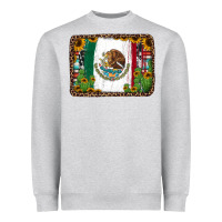 Heather Grey mexican flag background with cactus and sunflower Heavyweight Sweatshirt - Jasminsmagicworld