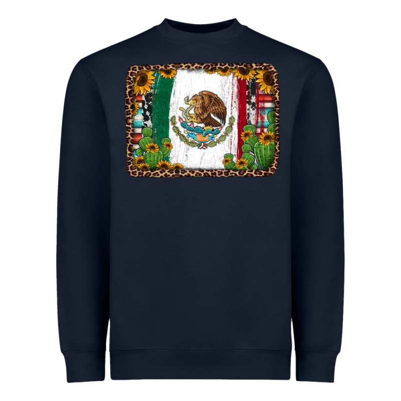 Mexican Flag Background With Cactus And Sunflower Heavyweight Sweatshirt by Jasminsmagicworld | Teevron