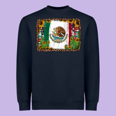 Mexican Flag Background With Cactus And Sunflower Heavyweight Sweatshirt Designed By Jasminsmagicworld