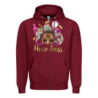 Burgundy Hair Boss Afro Messy Bun With Money Bbs Zipper Hoodie - BundleAndBundleShop