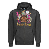 Charcoal Heather Hair Boss Afro Messy Bun With Money Bbs Zipper Hoodie - BundleAndBundleShop