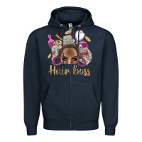 Navy Hair Boss Afro Messy Bun With Money Bbs Zipper Hoodie - BundleAndBundleShop