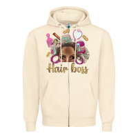 Sandshell Hair Boss Afro Messy Bun With Money Bbs Zipper Hoodie - BundleAndBundleShop