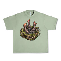 Oil Green Bird Nest With Baby Birds Urban Heavy Tee - LillyAllenDesigns