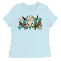 Baby Blue mom with bull skull Ladies Tee - texasbilliewilder