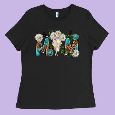 Mom With Bull Skull Ladies Tee Designed By Texasbilliewilder