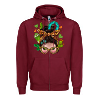 Burgundy Western  Messy Bun With Cactus Zipper Hoodie - BundleAndBundleShop