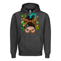 Charcoal Heather Western  Messy Bun With Cactus Zipper Hoodie - BundleAndBundleShop
