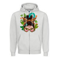 Dove Grey Western  Messy Bun With Cactus Zipper Hoodie - BundleAndBundleShop