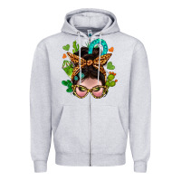 Heather Grey Western  Messy Bun With Cactus Zipper Hoodie - BundleAndBundleShop