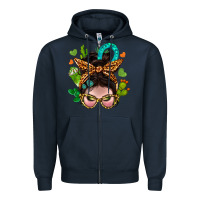 Navy Western  Messy Bun With Cactus Zipper Hoodie - BundleAndBundleShop