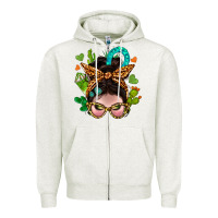Oatmeal Heather Western  Messy Bun With Cactus Zipper Hoodie - BundleAndBundleShop