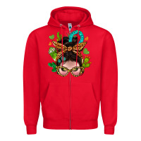 Red Western  Messy Bun With Cactus Zipper Hoodie - BundleAndBundleShop