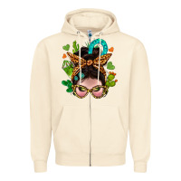 Sandshell Western  Messy Bun With Cactus Zipper Hoodie - BundleAndBundleShop
