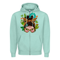 Seafoam Western  Messy Bun With Cactus Zipper Hoodie - BundleAndBundleShop
