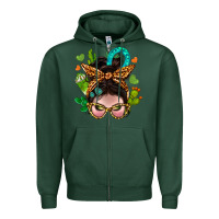 Sports Green Western  Messy Bun With Cactus Zipper Hoodie - BundleAndBundleShop