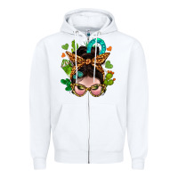 White Western  Messy Bun With Cactus Zipper Hoodie - BundleAndBundleShop