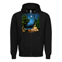 Black Night Glamping Camp With Wine Zipper Hoodie - BundleAndBundleShop