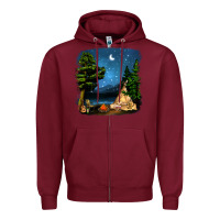 Burgundy Night Glamping Camp With Wine Zipper Hoodie - BundleAndBundleShop
