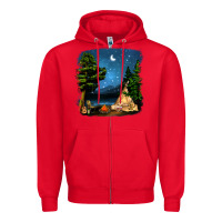 Red Night Glamping Camp With Wine Zipper Hoodie - BundleAndBundleShop