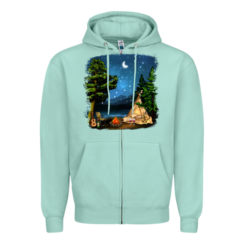 Night Glamping Camp With Wine Zipper Hoodie by BundleAndBundleShop | Teevron