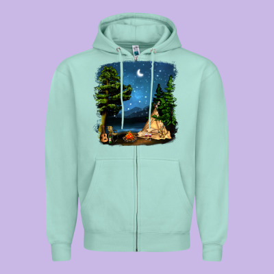 Night Glamping Camp With Wine Zipper Hoodie Designed By Bundleandbundleshop