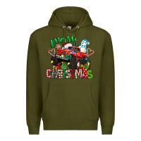 Army Green merry christmas monster truck Premium Hoodie - texasbilliewilder