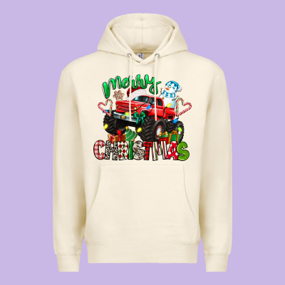 Merry Christmas Monster Truck Premium Hoodie Designed By Texasbilliewilder