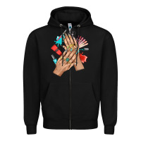 Western Nail Art With Nail Material Bbs Zipper Hoodie | Teevron