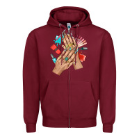 Burgundy Western Nail Art With Nail Material Bbs Zipper Hoodie - BundleAndBundleShop