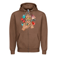 Chestnut Western Nail Art With Nail Material Bbs Zipper Hoodie - BundleAndBundleShop