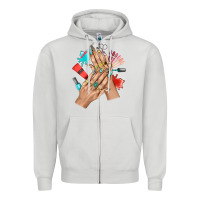 Dove Grey Western Nail Art With Nail Material Bbs Zipper Hoodie - BundleAndBundleShop