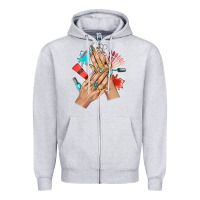 Heather Grey Western Nail Art With Nail Material Bbs Zipper Hoodie - BundleAndBundleShop