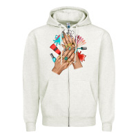 Oatmeal Heather Western Nail Art With Nail Material Bbs Zipper Hoodie - BundleAndBundleShop