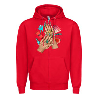 Red Western Nail Art With Nail Material Bbs Zipper Hoodie - BundleAndBundleShop