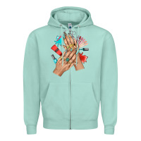 Seafoam Western Nail Art With Nail Material Bbs Zipper Hoodie - BundleAndBundleShop