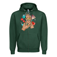 Sports Green Western Nail Art With Nail Material Bbs Zipper Hoodie - BundleAndBundleShop