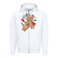 White Western Nail Art With Nail Material Bbs Zipper Hoodie - BundleAndBundleShop
