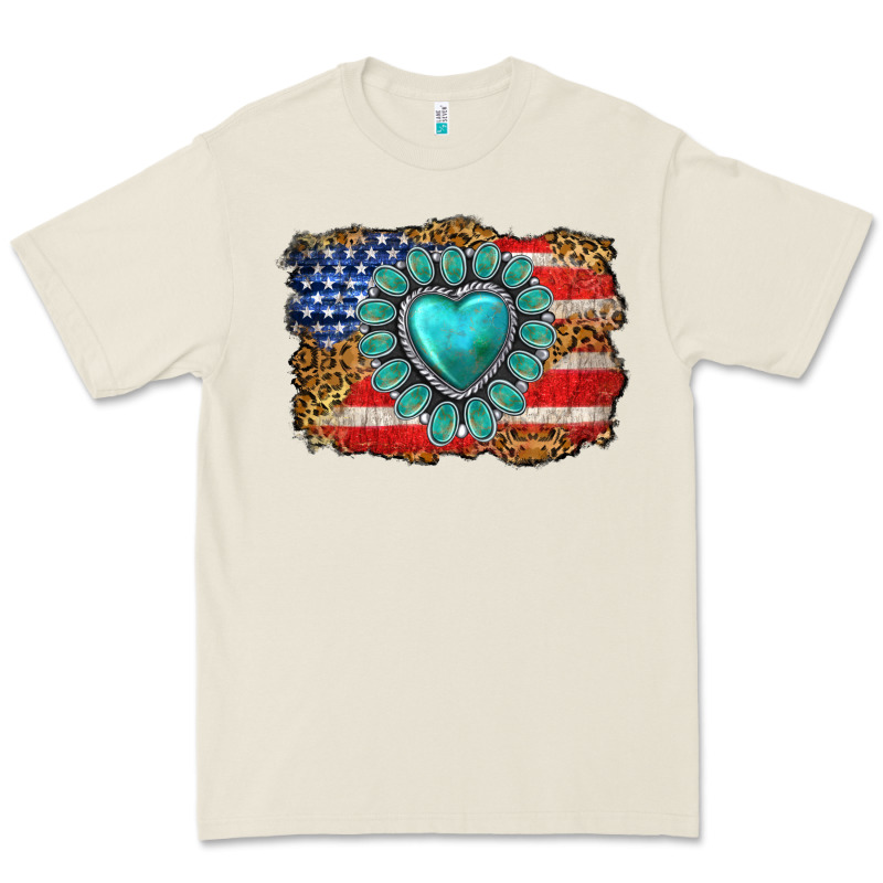 American Flag Leopard Turquoise Gemstone Premium Tee by Neo Western | Teevron