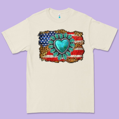 American Flag Leopard Turquoise Gemstone Premium Tee Designed By Neo Western