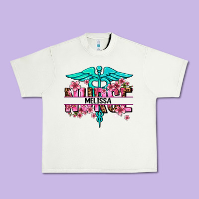 Floral Nurse Custom Name Urban Heavy Tee Designed By Adodesignshop