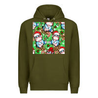Army Green Christmas cute hippo sitting Premium Hoodie - NancyCooperArtShop