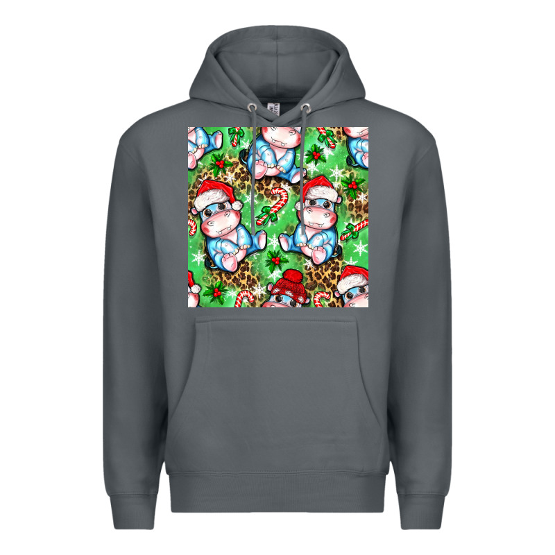 Christmas Cute Hippo Sitting Premium Hoodie by NancyCooperArtShop | Teevron