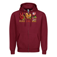 Burgundy Peace Love Wine Zipper Hoodie - BundleAndBundleShop