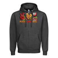 Charcoal Heather Peace Love Wine Zipper Hoodie - BundleAndBundleShop