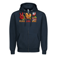 Navy Peace Love Wine Zipper Hoodie - BundleAndBundleShop