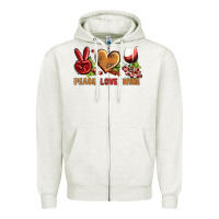 Oatmeal Heather Peace Love Wine Zipper Hoodie - BundleAndBundleShop
