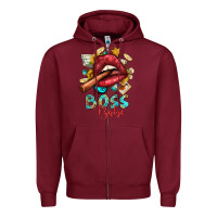 Burgundy Western Boss Babe Cigar Lip Zipper Hoodie - BundleAndBundleShop